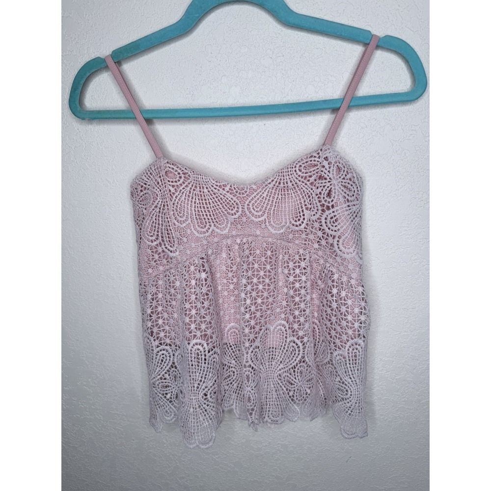 Babydoll Crochet Top Women M Pink‎ Overlay Strappy Feminine Fairy Festival
